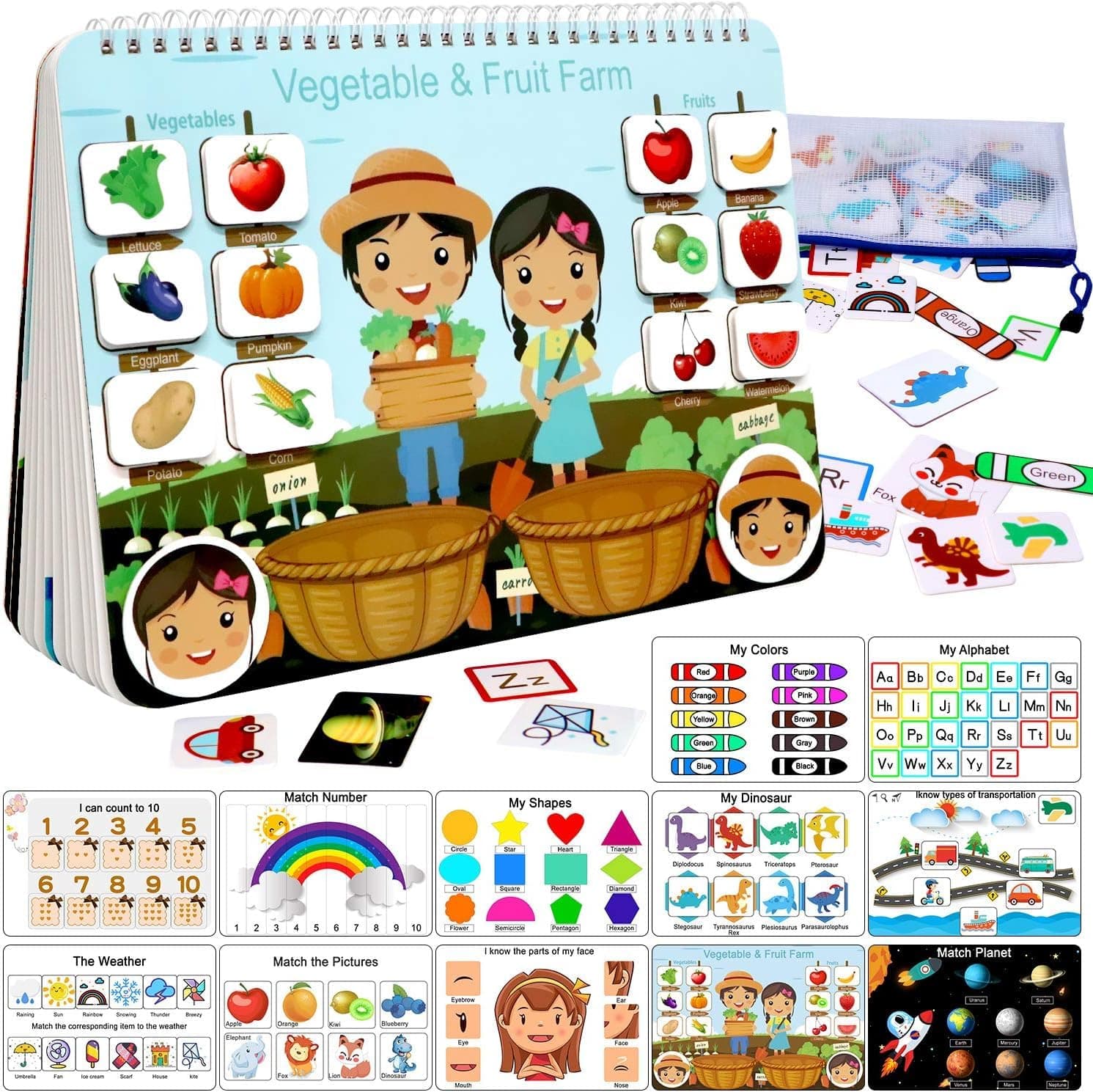 CRIYALE Busy Binder Book for Toddlers 2 3 4 5 6 Years Old, Kids Sensory Montessori Educational Toys, Preschool Learning Activity and Early Quite Velcro Book for Boys & Girls Develops Fine Motor Skills