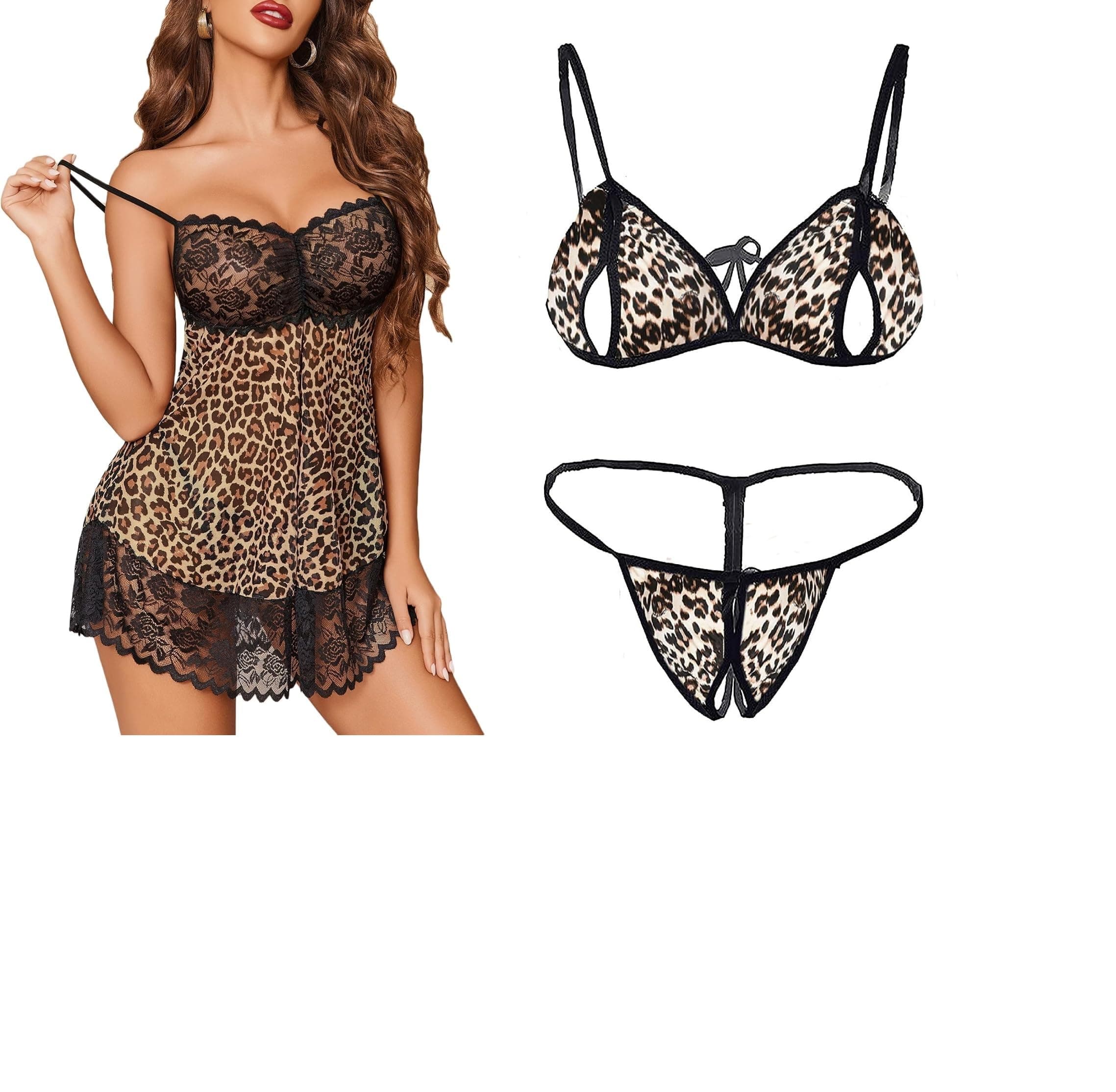 SSoShHub Lace Babydoll Lingerie Sexy Mini Chemise Mesh Wedding Nightie Bridal Nightdress with Bikini