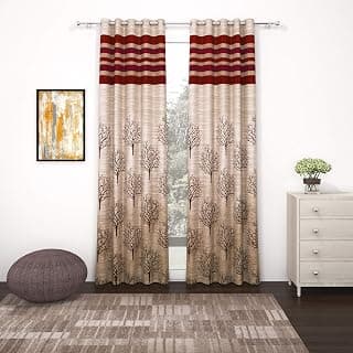 Story@Home Jacquard Long Door Curtains 9 feet for Living Room Bedroom Kitchen, (108"X46"), Red, Pack of 2