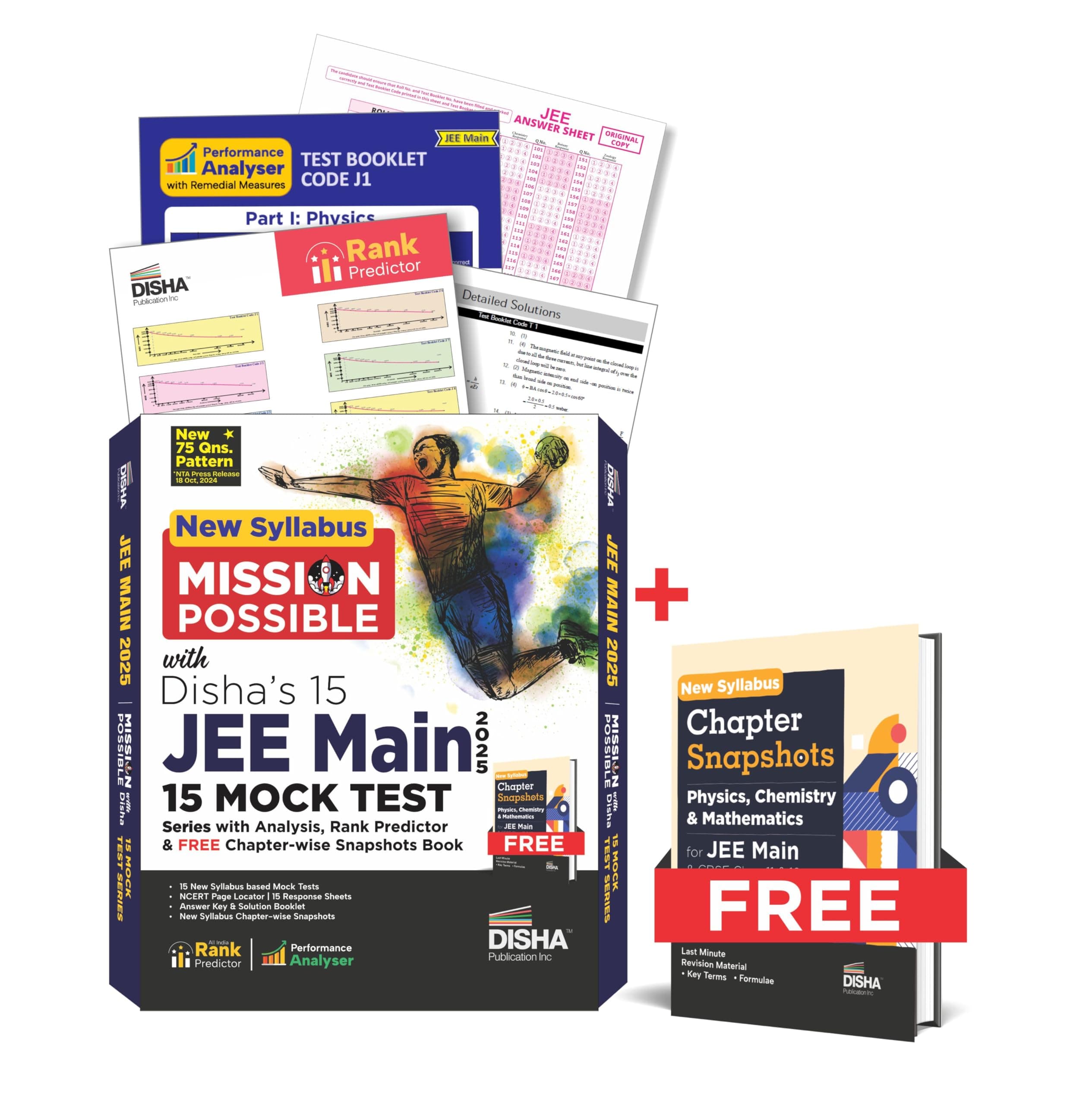 Disha New Pattern/ Syllabus with Disha Mission Possible 15 JEE MAIN 2025 Test Series powered with Rankers Analysis, Rank Predictor & Free Chapter Snapshots Book | Latest 75 MCQs pattern | 15 Test Booklets, OMR Sheets, NCERT Locater & Solutions