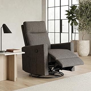 Royaloak Davis Single-Seater Recliner | Fabric | Square Armrest | Side Pocket Space | Recliner with Rocker & Revolve | Pocket Springs for Extra Comfort | Sturdy Footrest, Grey