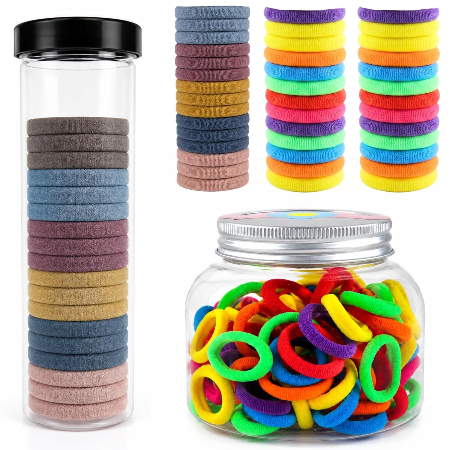 ANNA CREATIONS 118 Pcs Rubber Bands Soft Hair Ties No Damage Elastic Ponytail Holders Seamless Stretch Hair Bands for Thick, Thin, Curly & Straight Hair Accessories for Women & Girls