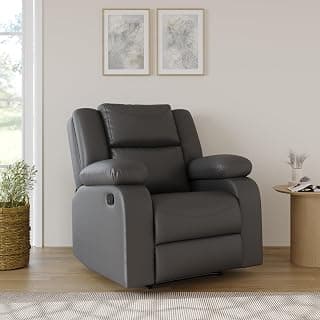 Amazon Brand - Solimo AeroEase Velvet Fabric | Single Seater Sofa Recliner | Manual Recliner (Leatherette_Grey)