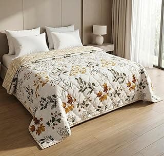 BSB HOME Ultrasonic Quilted AC Comforter 220 GSM|Premium Microfiber Reversible All Season Blanket for Double Bed | Ultra Soft Lightweight Quilt Duvet | 225 x 220 cm (Yellow & Beige)