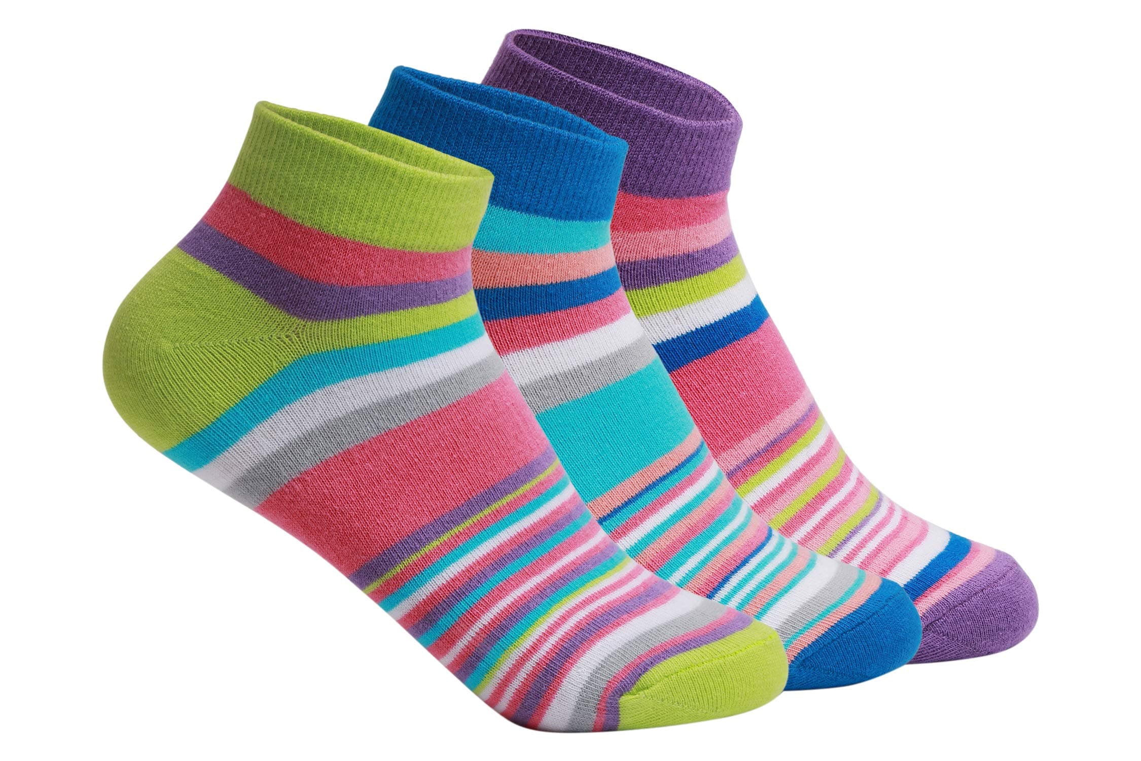 Supersox Ankle Socks for Women Made With Premium Cotton. Stylish Striped Design with Extra Softness, Anti Odour & Anti Bacterial - Free Size, Multicolor