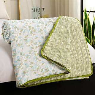 Story@Home Dohar Single Bed Cotton AC Blanket for Summer | 144x 220CM, 150GSM Ac Comforter and AC Blanket for Summer | Sky Blue & White | Floral Pattern Quilt Duvet | All-Season Blanket
