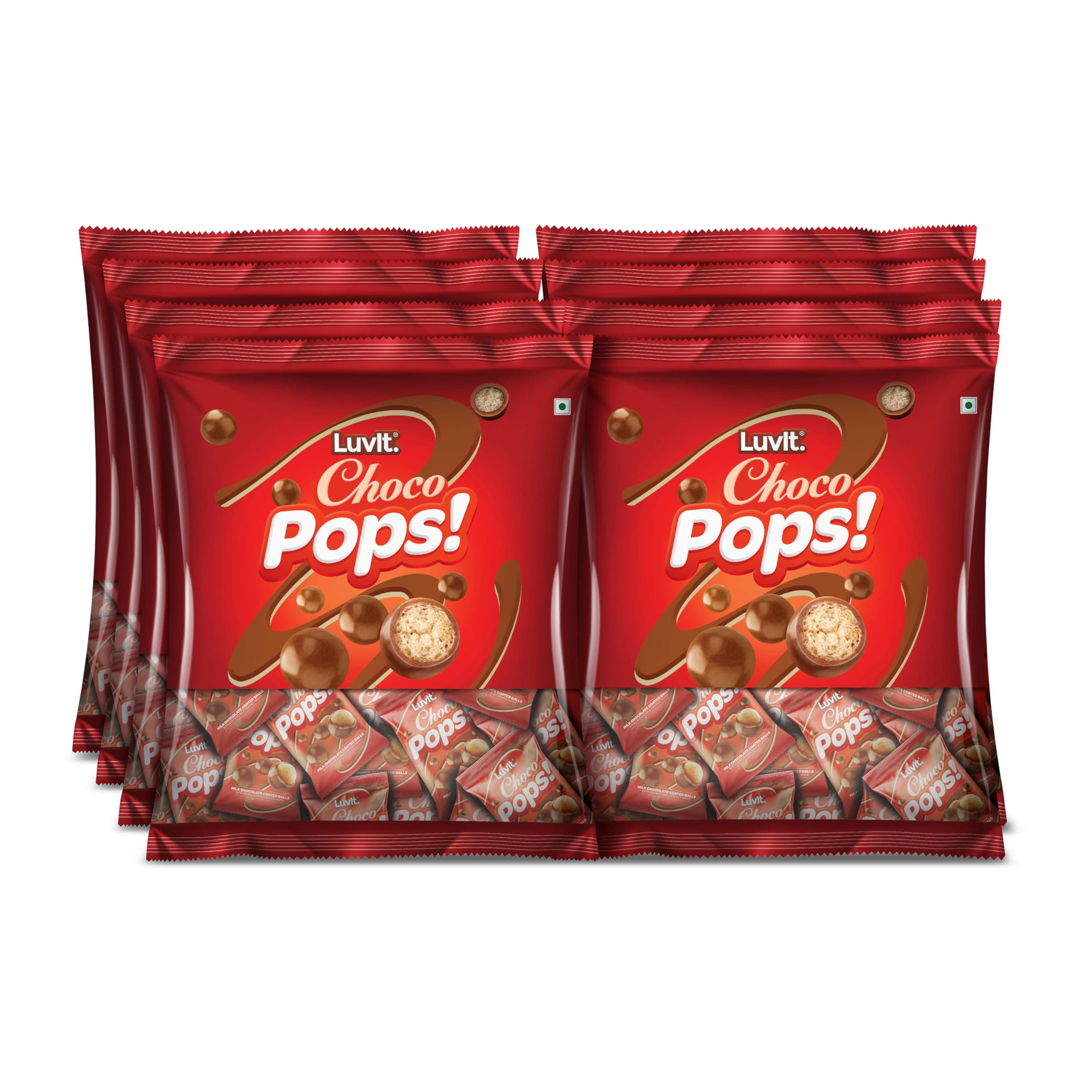 LuvIt. Chocopops |Chocolate Coated Balls With Crunchy Rice Crispies Inside|Pack Of 8-344.25G Each