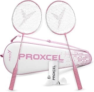 Jaspo Proxcel-1103 Badminton Kit |Steel Frame Racquets with Stable Flight Shuttlecocks |Slim Flexible Shaft |Non-Slip PVC Foam Grip |Fine Monofilament Strings |Lightweight 110g for Kids & Teens