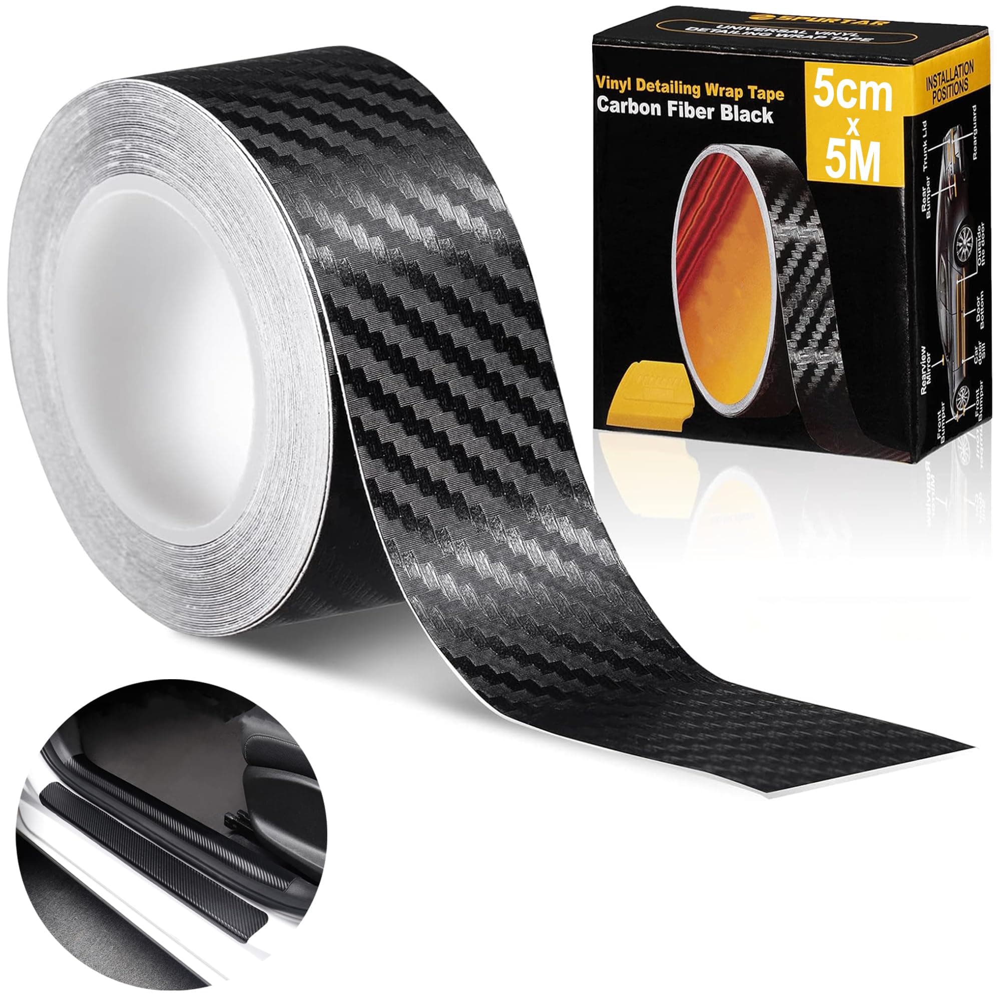 Bonzella Universal Car Door Sill Protector Anti Scratch Tape 5cm x 5m, Carbon Fiber Wrap Film Tape, Anti-Collision Strip for Car Door Front & Rear Bumper Edge Guards