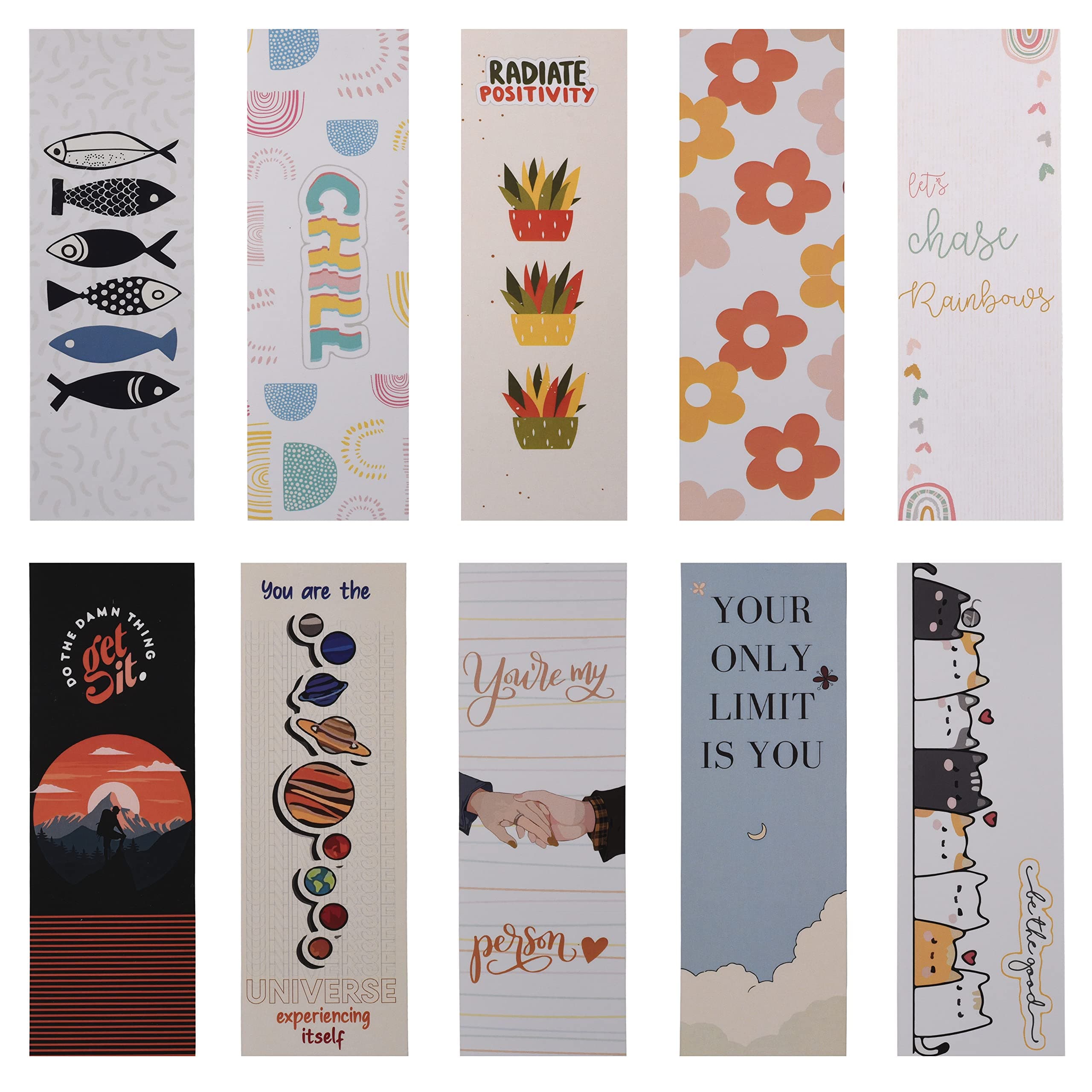 Papboo Designer Bookmarks Set of 10, Design- 3 - Specially Designed for Book, Artcard, Matte Finished,NO Repeat Designs, Multi-Color Bookmark (6 * 2 inches)