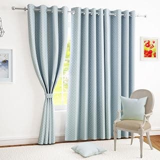 Story@Home Curtains 8 Feet Set of 1 | Room Darkening Curtain | Quatrefoil Print | Thermal Insulated Semi Long Door Curtain for Living Room | 116 X 242 Cm, Greyish Blue- White | Perfect for Home Decor