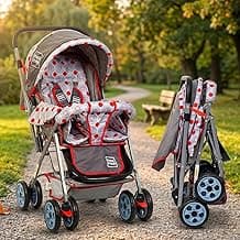 Mee Mee Little Explorer Baby Stroller/Pram for 0–3 Years | Foldable with Reversible Handle | 5-Point Safety Harness | Sun Canopy & 3-Position Recline | 360° Wheels & Large Storage Basket | Red