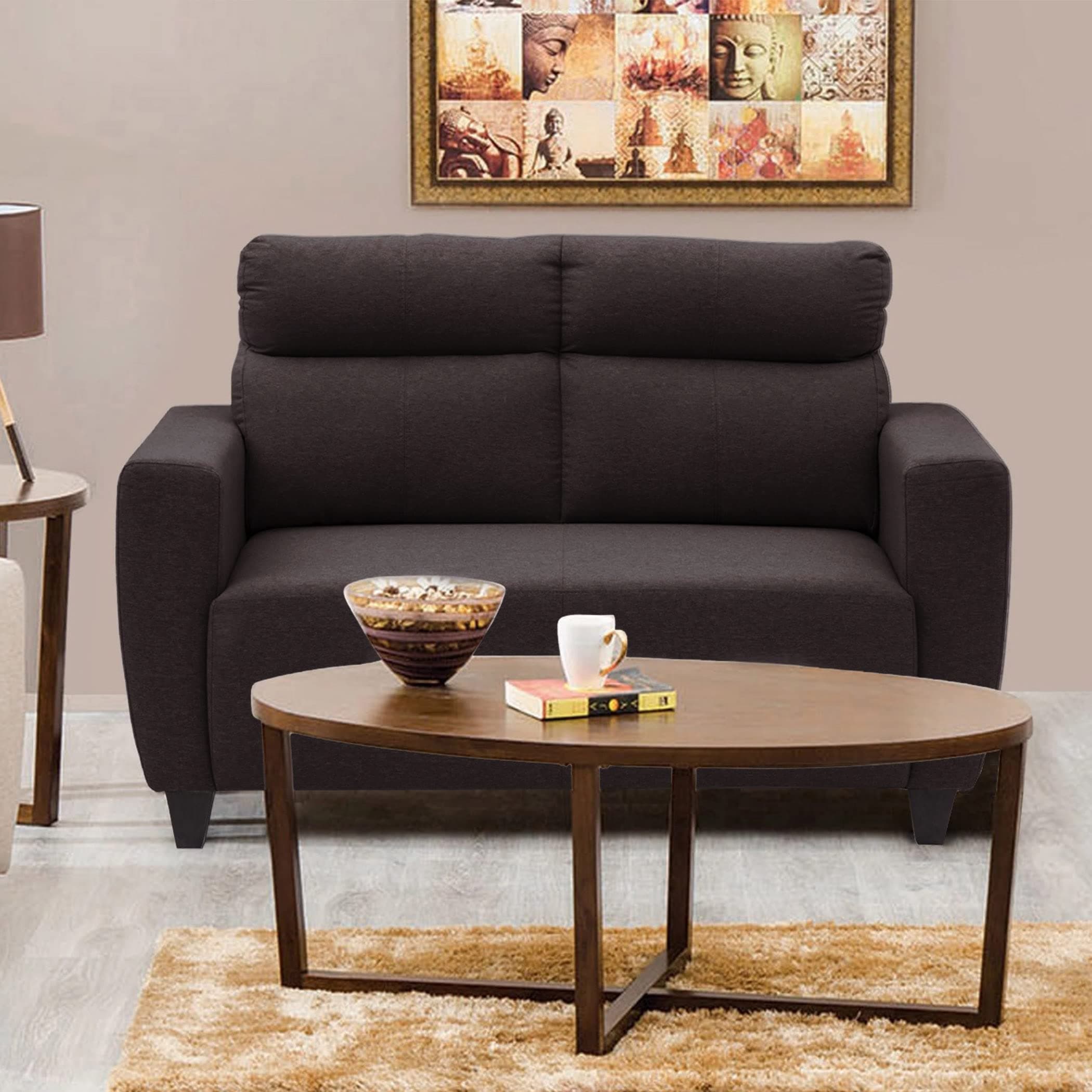 Home Centre | Helios Emily 2-Seater Fabric Sofa | Sofa for Living Room | Polyester | Brown