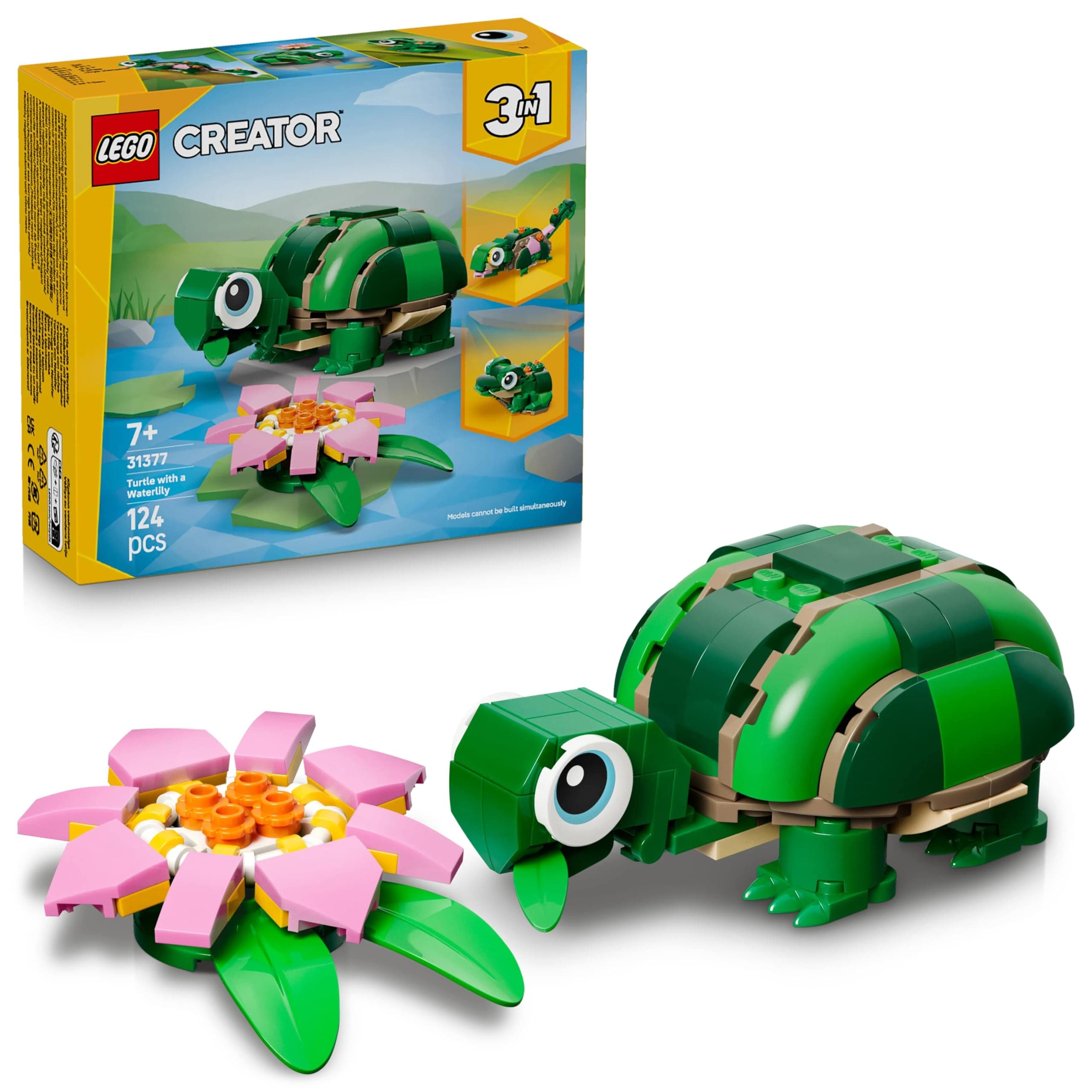 LEGO Creator 3 in 1 Turtle with a Water Lily Flower Toy - Rebuilds into Chameleon or Frog - 31377
