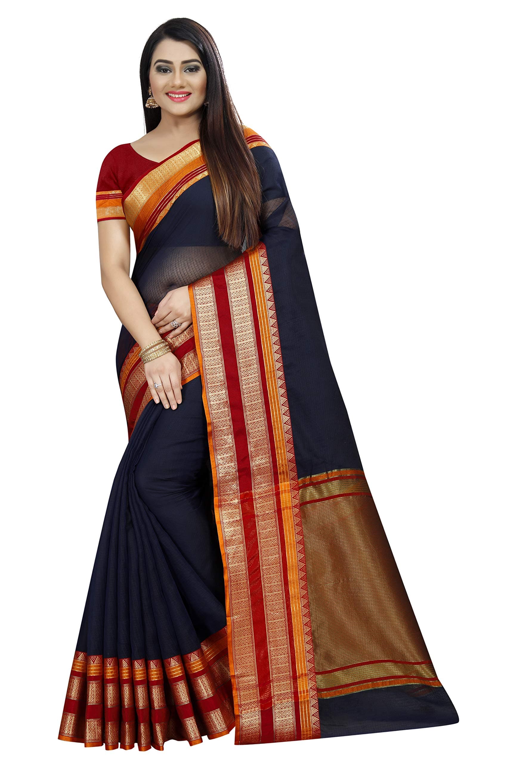 SWORNOF Women's & Girl's Kota Doria Cotton Saree With Blouse Piece