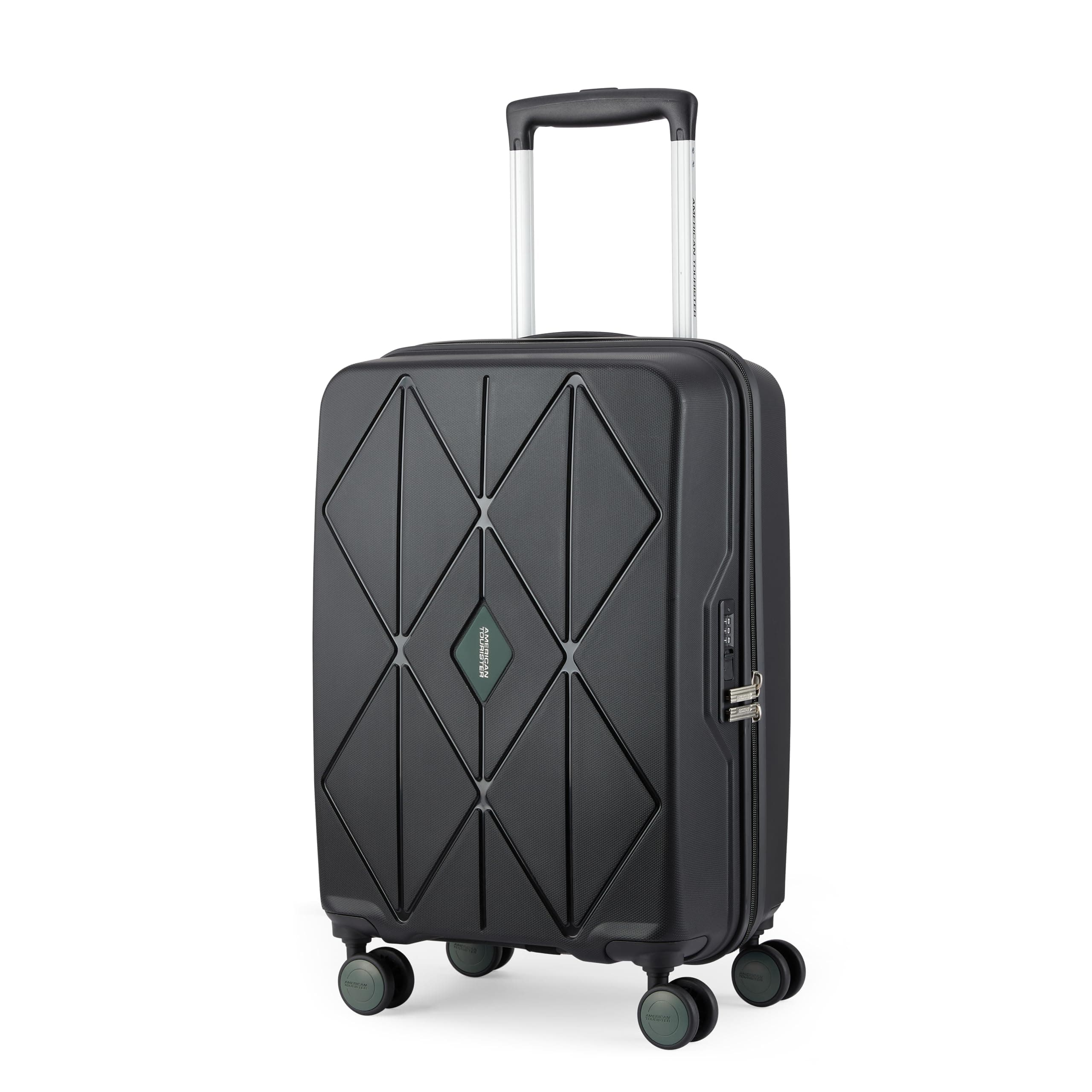 American Tourister Qubiz | Cabin Trolley Bag (55 cm) | 360° 8 Wheel Travel Luggage | Hard Case Polypropylene Suitcase | Recessed Combination Lock | Black/Dark Olive