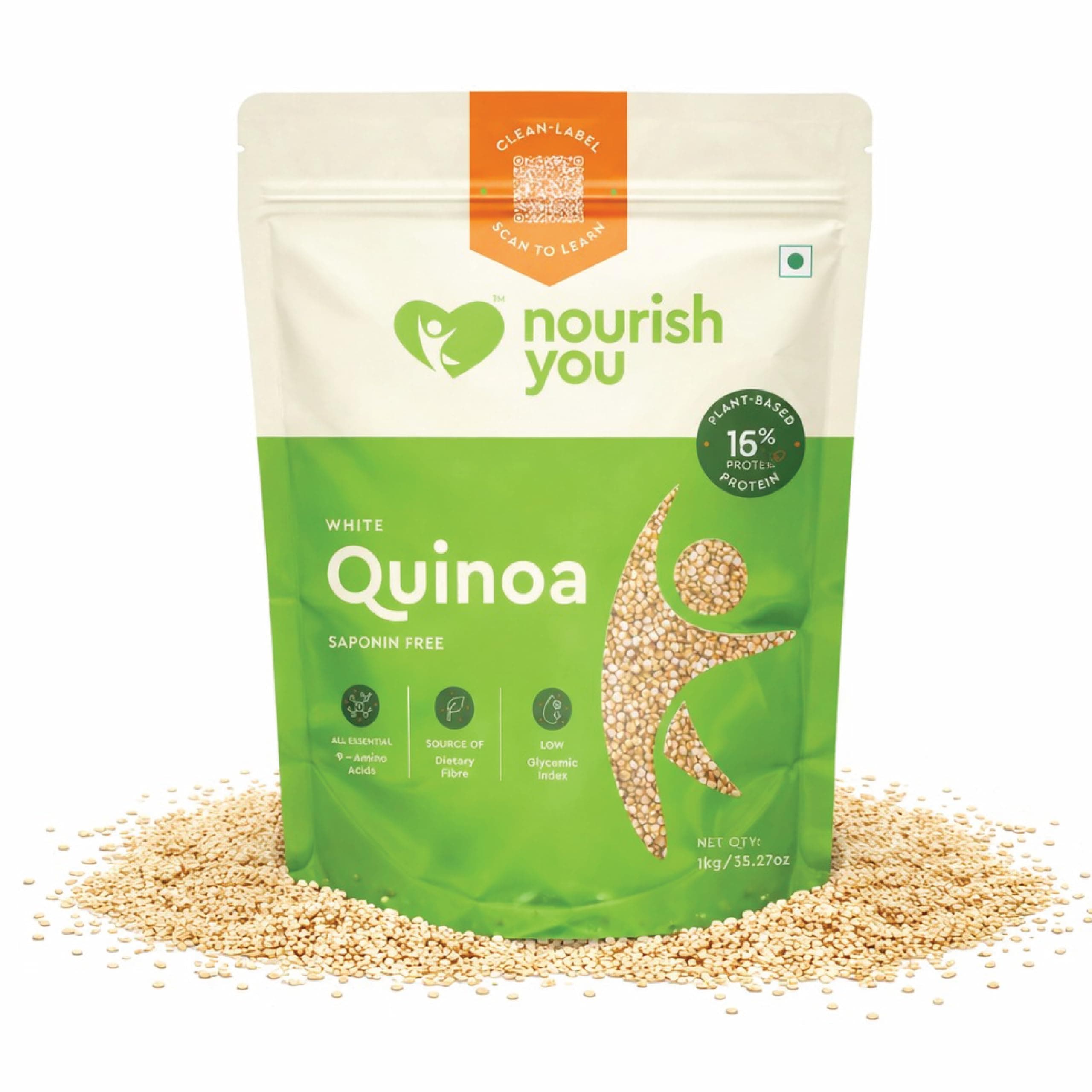 Nourish You Premium White Quinoa Seeds 1Kg | 16.5g Protein per 100g | Naturally Gluten free | Saponin Free | High Protein & Fiber | Diet Food for Weight Management | Certified Grain | Wholegrain Breakfast Cereal |