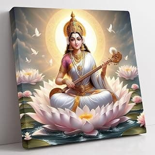 SAF Wooden Framed Hindu Goddess Saraswati Canvas Wall decor Painting for Home and office || Home décor Painting, Living Room, Bedroom, Office Room Decor - Paintings for Wall Decor CVS-38209