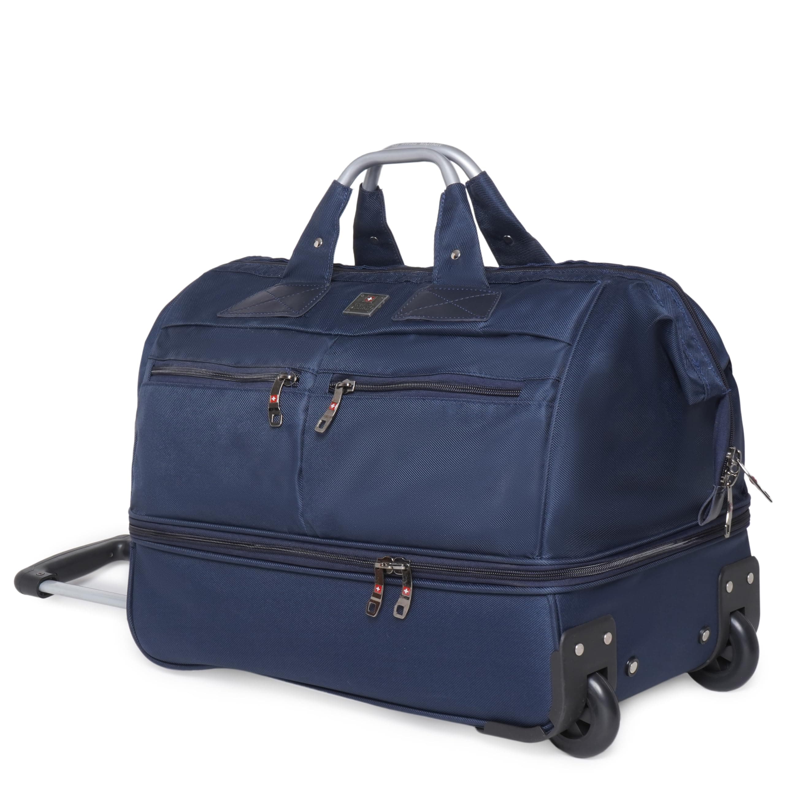 Swiss Military Fatboy 45cm Double Decker Duffle Trolley Cum Overnighter Travel Bag, 55L Capacity, 100% Polyester with Quick-Access Pockets, Organizer, Hardback Compartment & Smooth Mobility-Navy