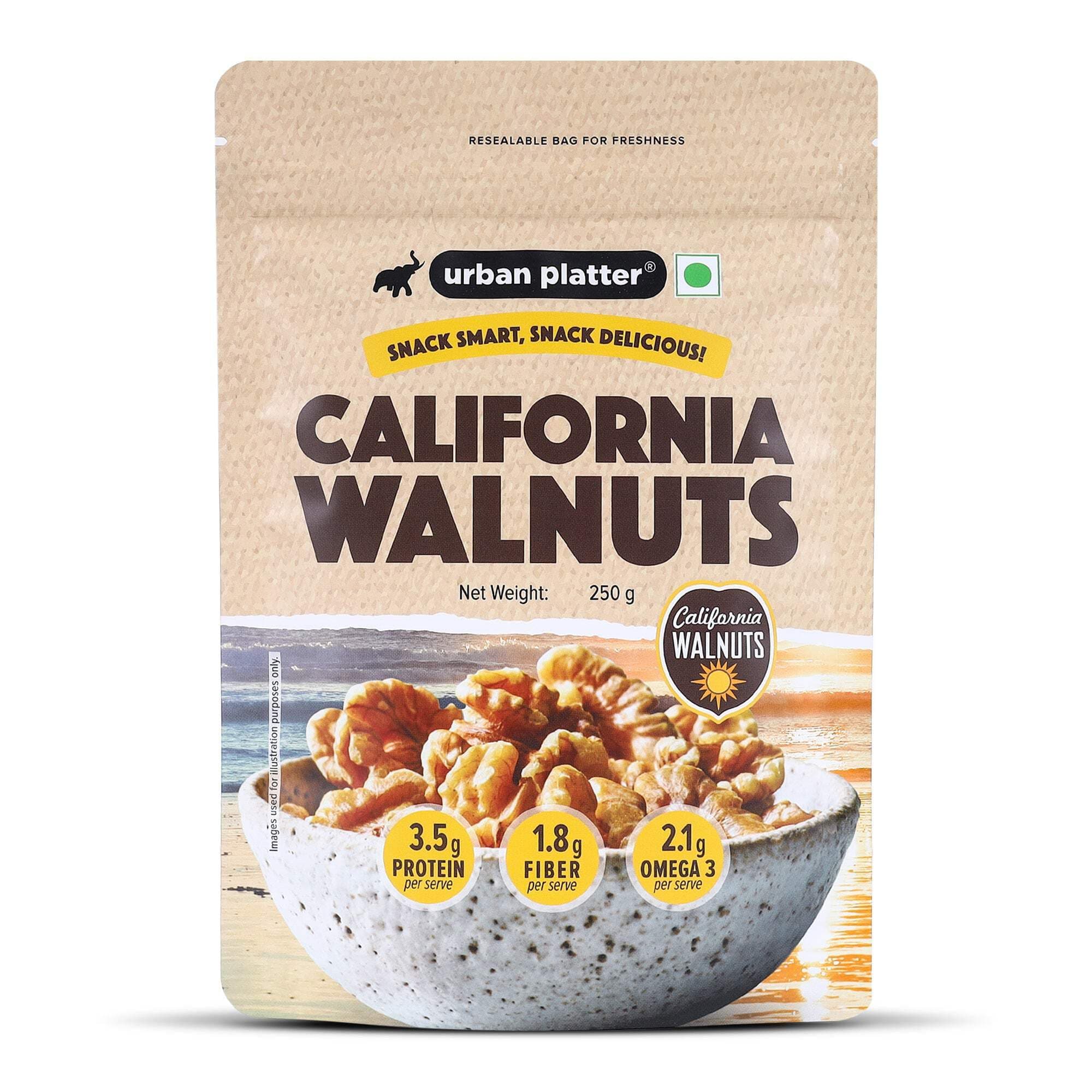 Urban Platter California Walnut Kernels, 250g (Shelled Halves | Rich in Omega-3 & Antioxidants | Heart-Healthy Snack)