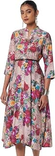 BIBA Women Fit and Flare Below the Knee Rayon Flared Printed Dress