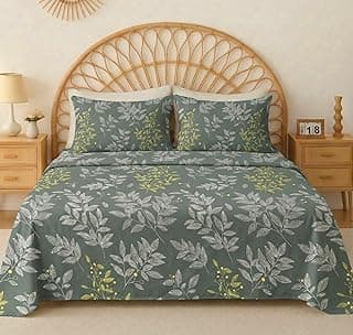 VAS COLLECTIONS Cloud Cotton Double Bedsheet 180 TC | Soft & Breathable Cotton Bedding Set with 2 Pillow Covers | Elegant Floral Printed Bed Sheet for Bedroom & Home | 90 x 90 Inches (Botanical Sage)