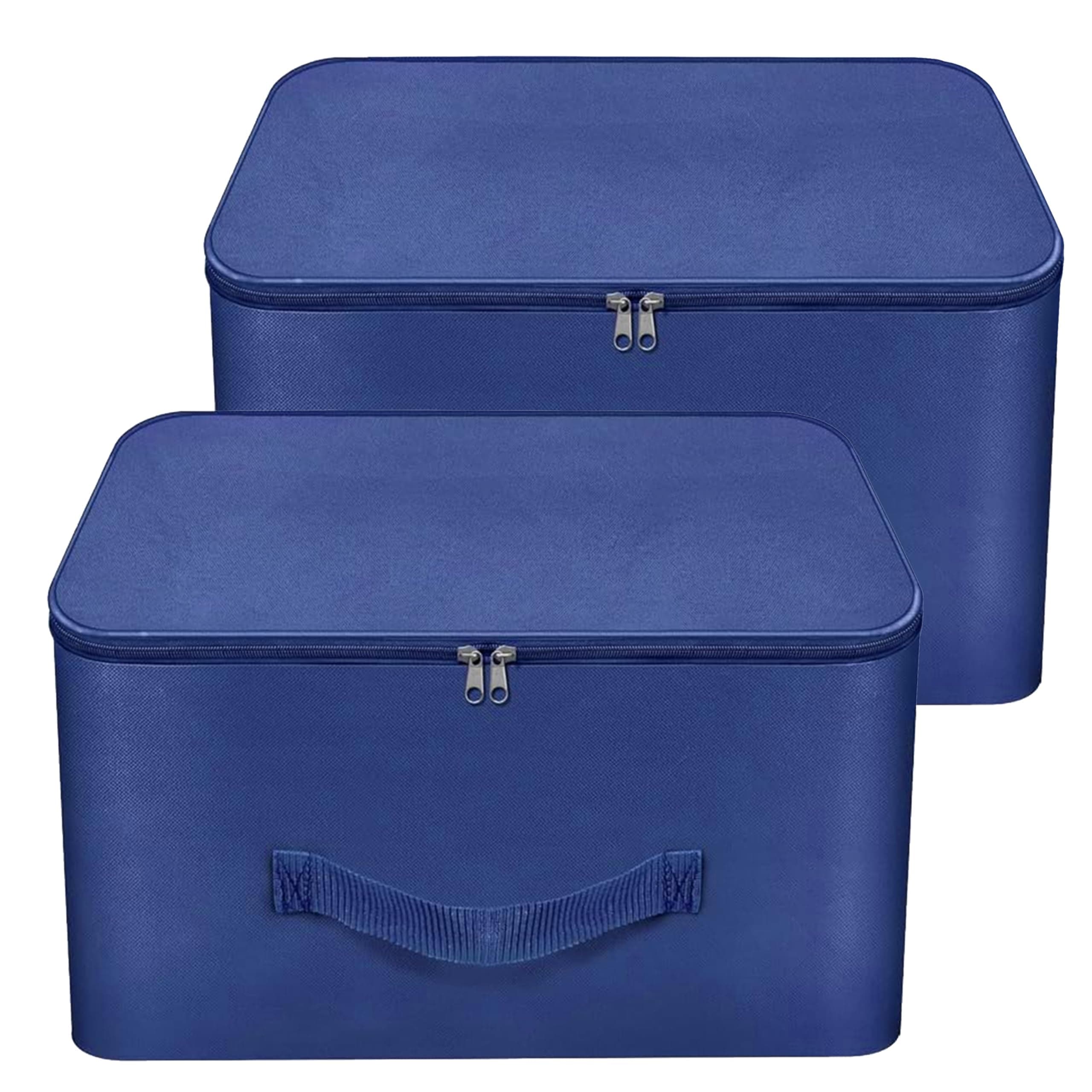 Storite 2 Pack Nylon Wardrobe Bag Underbed Moisture Proof Cloth Storage Organizer, Storage box for Clothes Saree Bags with Zippered Closure & Handle(38x35.5x25.4 cm, Blue)