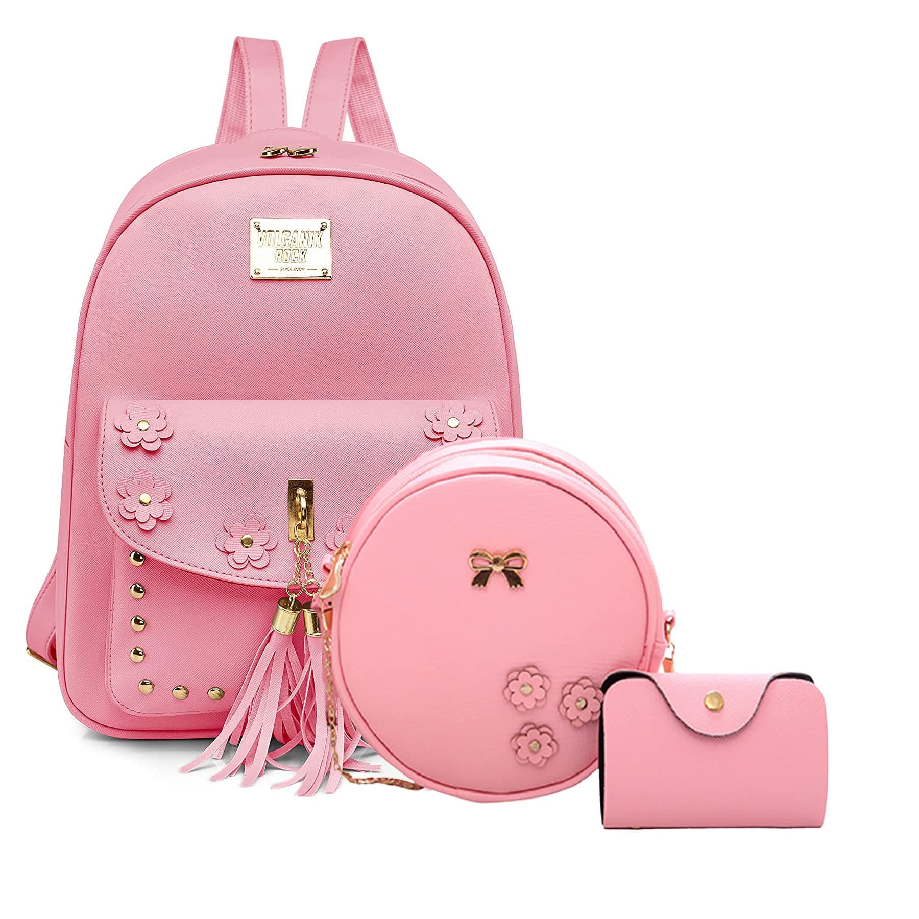 Alice Girls 3-PCS Fashion Cute Mini Leather Backpack sling & pouch set for Women/