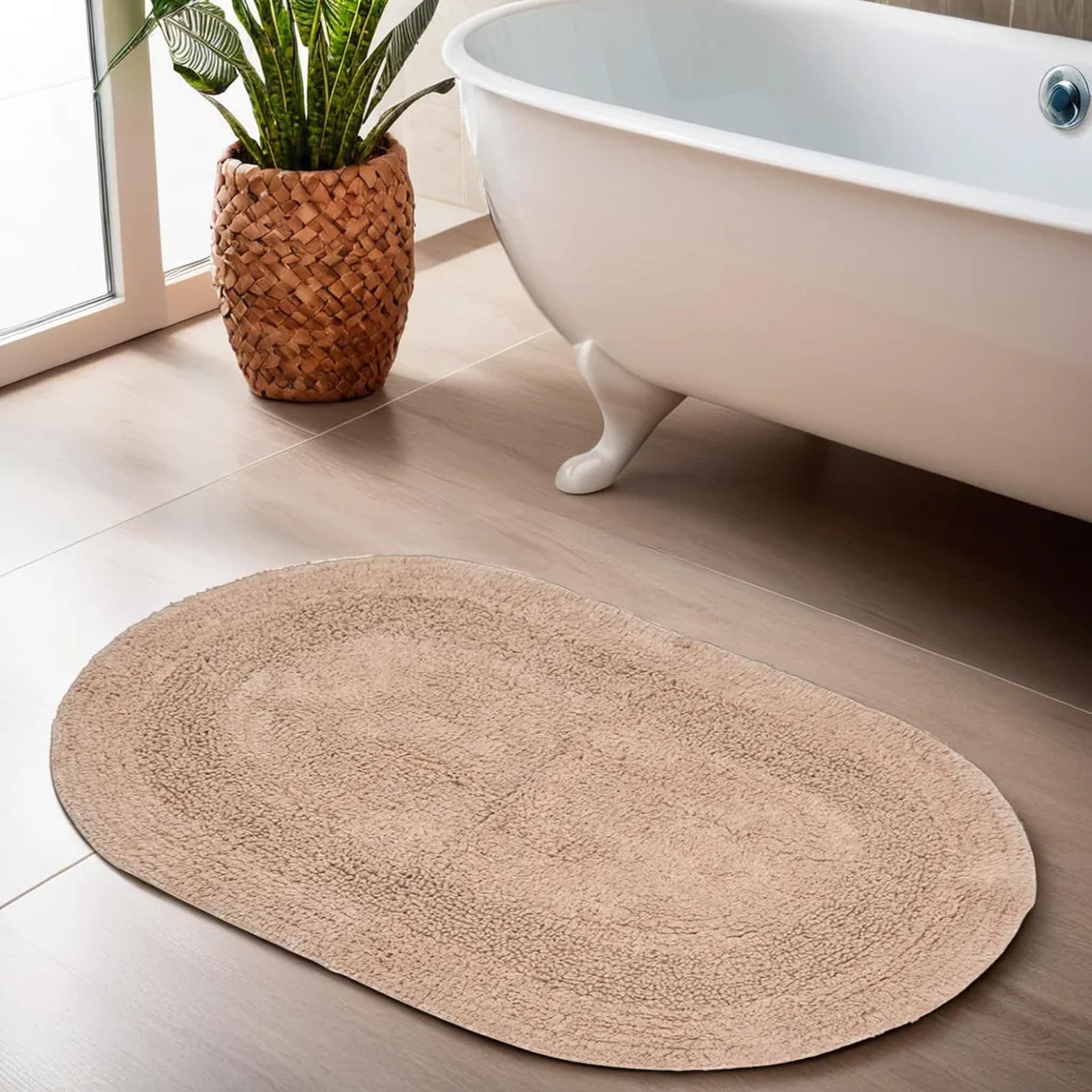 Democracy Homes Oval Cutloop Bathmat for Entrance, Oval Shape Anti Slip Mat for Multiple Spaces in Home, Extra Soft & Water Absorbent Mats, Machine Washable, 40 X 60 cm, Stone, 1300 GSM