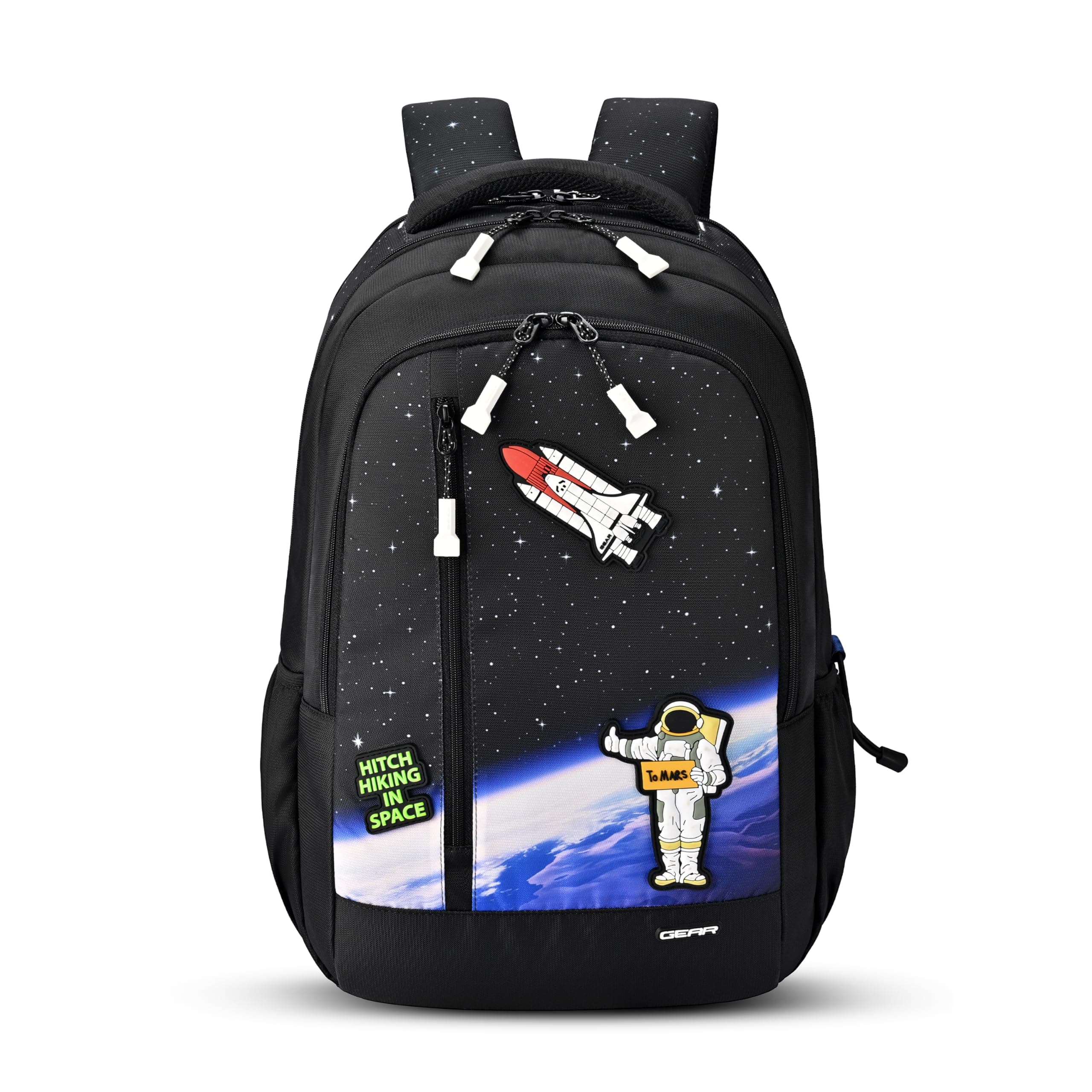 Gear Astro Cab 3 Compartment Backpack 17"/30L Medium Water Resistant School Bag/Casual 3 Compartment Backpack/Daypack/Kids Bag for Boys/Girls (Black-Blue)
