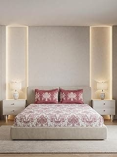 DDECOR Live beautiful 100% Cotton 145TC Ethnic King Bedsheet with 2 Pillow Covers | Rotary Printed Breathable Fabric | 224 CM X 254 CM | Luxury Bedding for Home | Cresta Collection | Wood Rose Pink