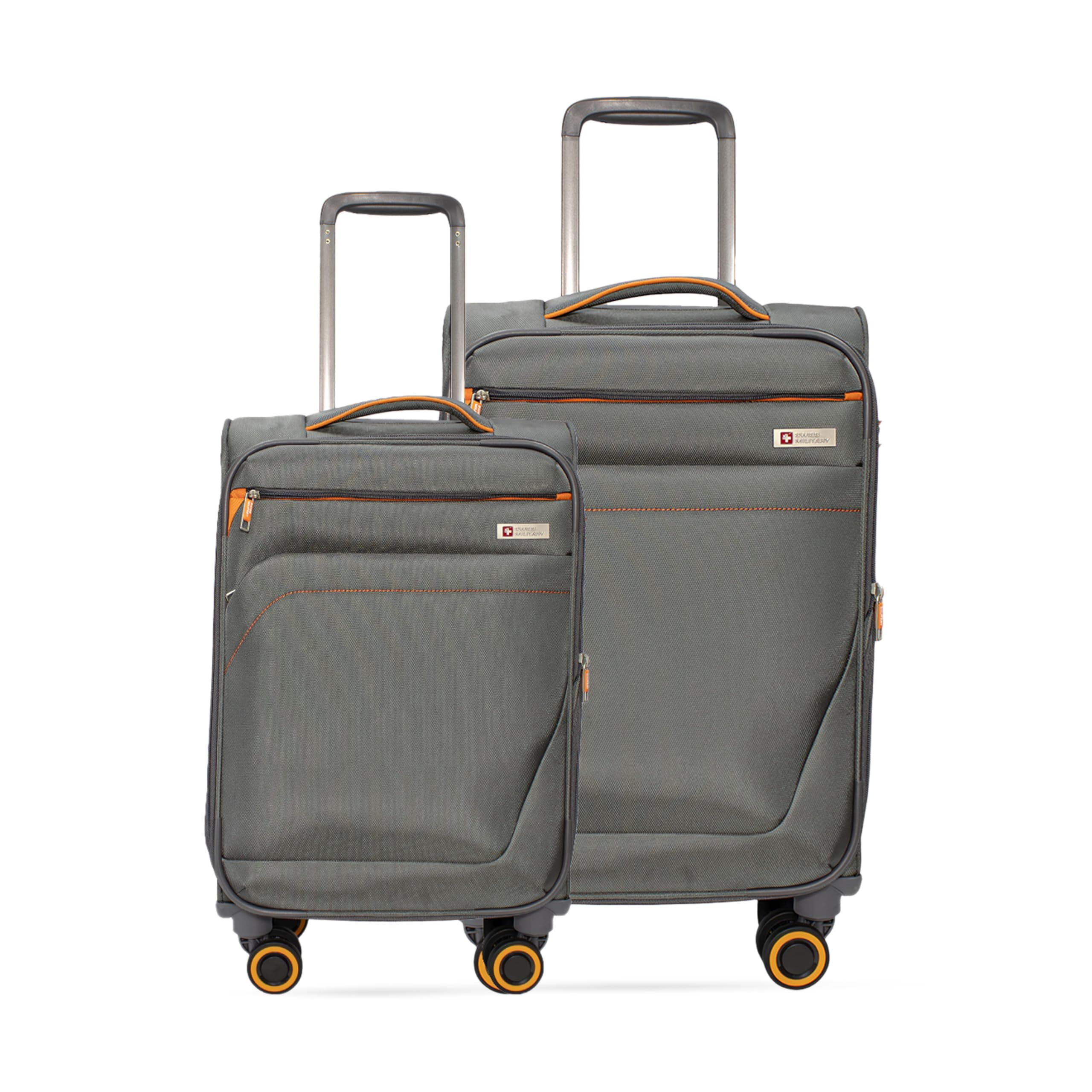 SWISS MILITARY Nylon Mercury 8 Wheels Set of 2 (Cabin + Medium) Trolley Luggage, Soft Case 360º Rotatable Wheels, TSA Lock & Expandable Storage Suitcase, Travel Bag for Men & Women Grey 55cm, 65cm