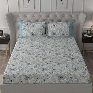 maspar Valencia 100% Cotton Bed Sheet Set, Bed Sheet (152 x 224 cm) with Two Pillow Covers(50 x 75 cm), Single, Blue