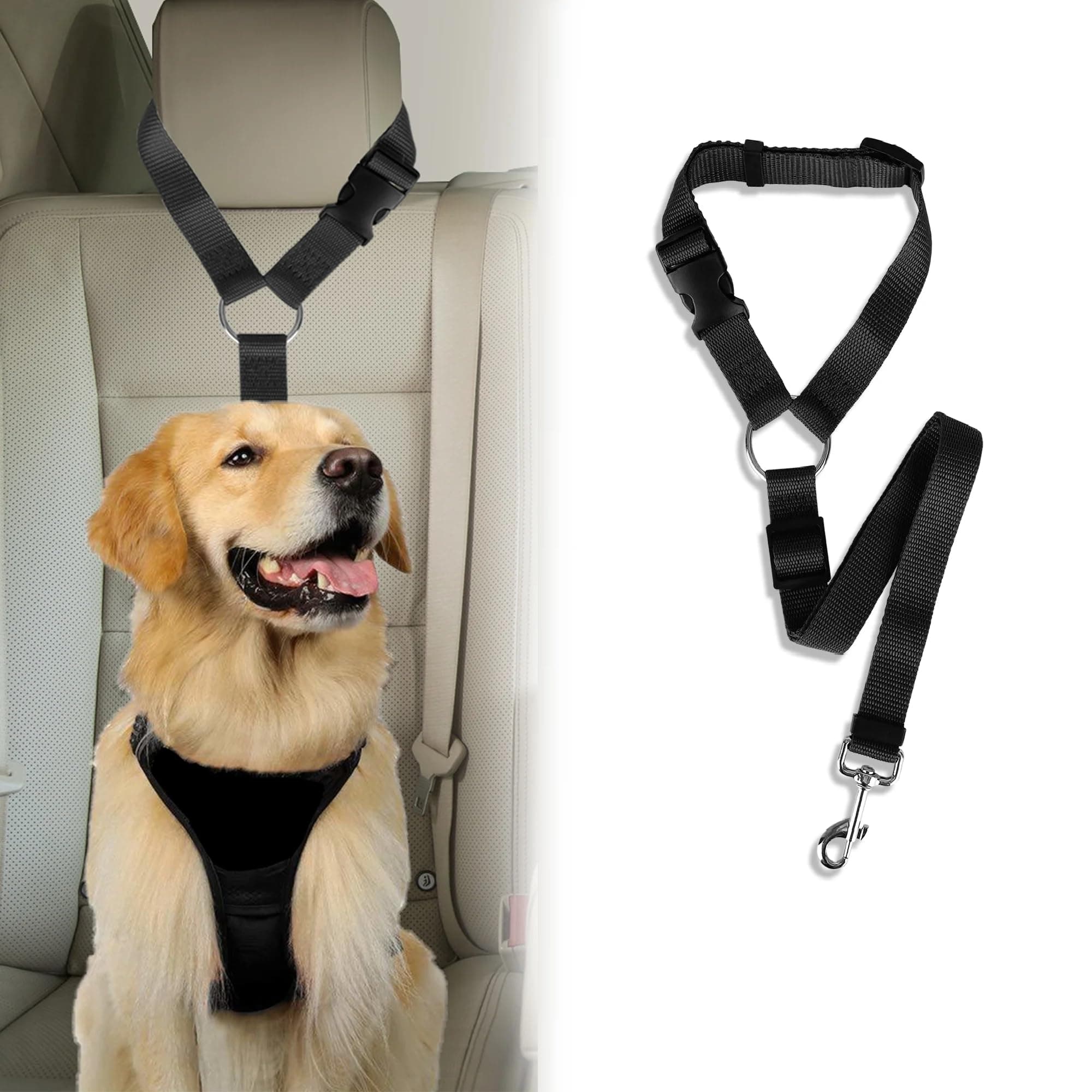 1 Piece Dog Car Seat Belt Nylon Adjustable Pet Backseat Harness Seatbelt for Vehicle Travel Daily Use, Black
