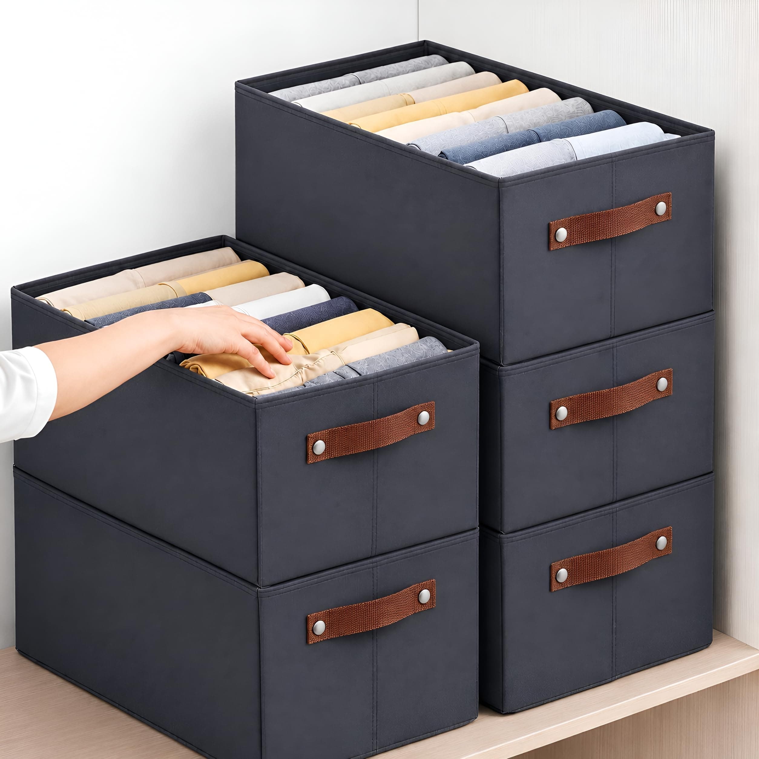 PulGos 4 Pcs Wardrobe Organizer for Storage |𝐑𝐮𝐬𝐭-𝐅𝐫𝐞𝐞 & 𝐎𝐝𝐨𝐮𝐫-𝐅𝐫𝐞𝐞 Foldable Cloth Organiser| Storage Box |Stackable Space-Saving & Multipurpose Organizers Boxes for Home & Office Use