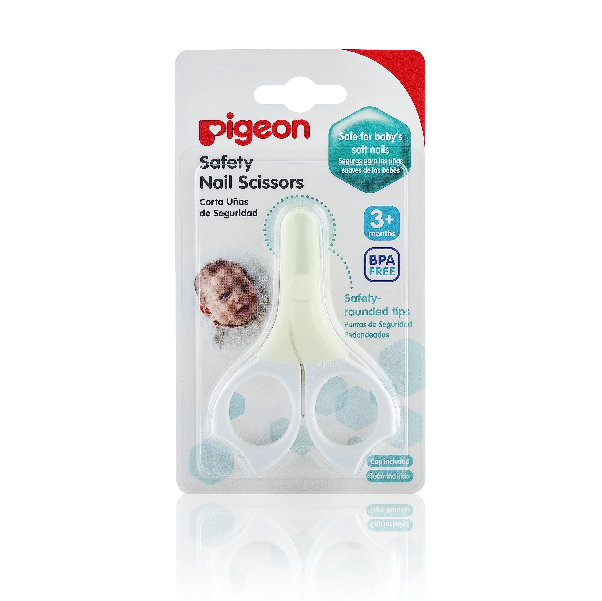 Pigeon Safety Nail Scissors,For 3+ Month Babies,BPA Free,Safety & Round Tips,Nail Scissors With Cap,Infant Nail Scissors