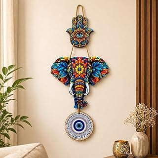 Evil Eye Wall Hanging for Home Entrance Door | Nazar Battu Vastu Decor | Hamsa Hand Elephant Wall Decor | MDF Mandala Art Hanging | Good Luck Gift for Diwali Housewarming Bedroom Office