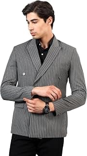 Men's Grey Striped Double-Breasted Blazer