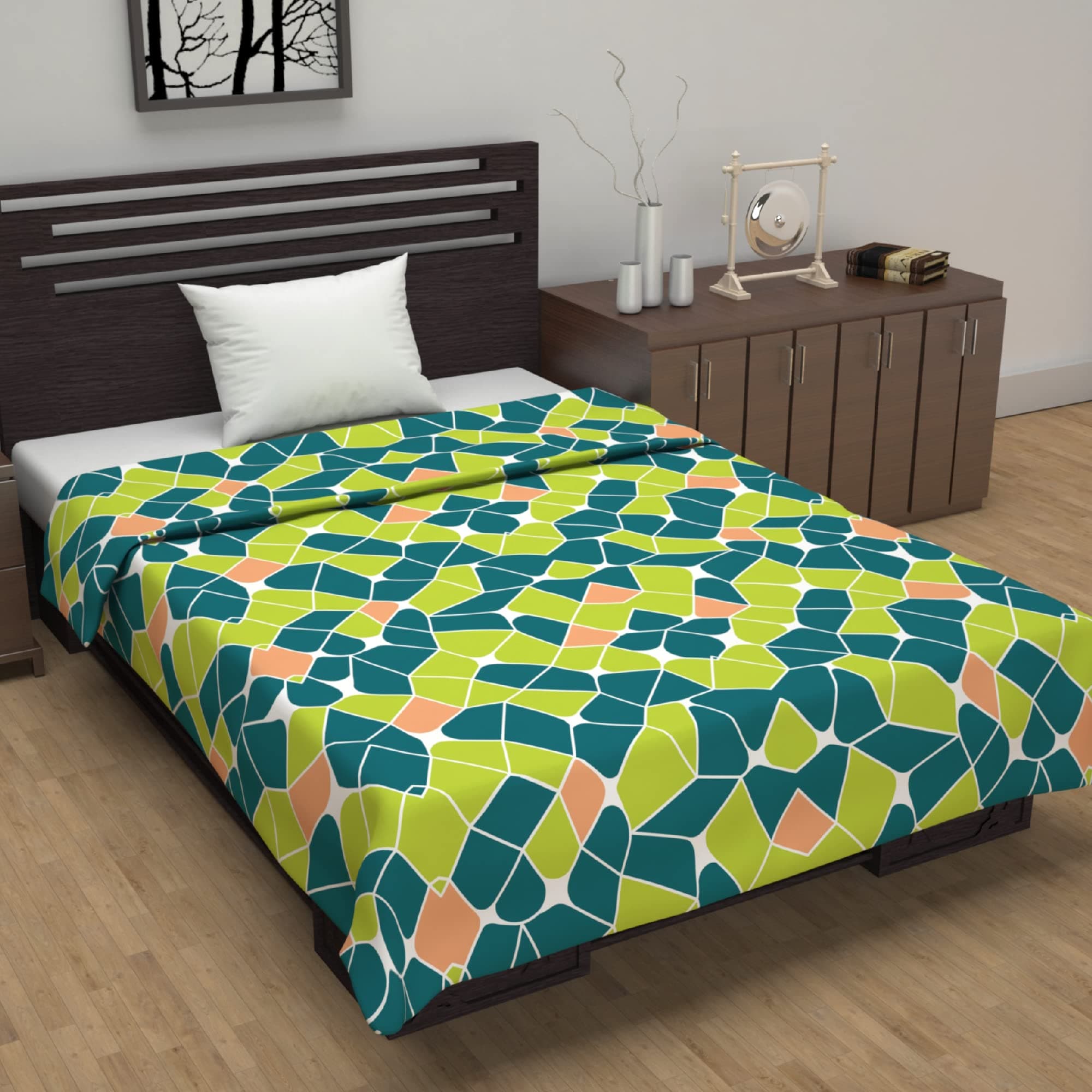 Divine Casa 120 GSM Microfiber Single Dohar | Soft & Lightweight Throw Blanket | Cozy & Breathable | All-Season Comfort | 210 x 140 CM | Abstract Pattern | Acid Lime