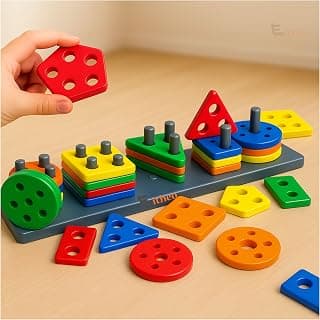 EITHEO Geometric Angle Blocks for Kids | 26 Pcs Montessori Sorting & Stacking Educational Toy | Colorful Shape Sorter Puzzle for Toddlers 1-3 Years | Preschool Learning Activity Toy for Boys & Girls