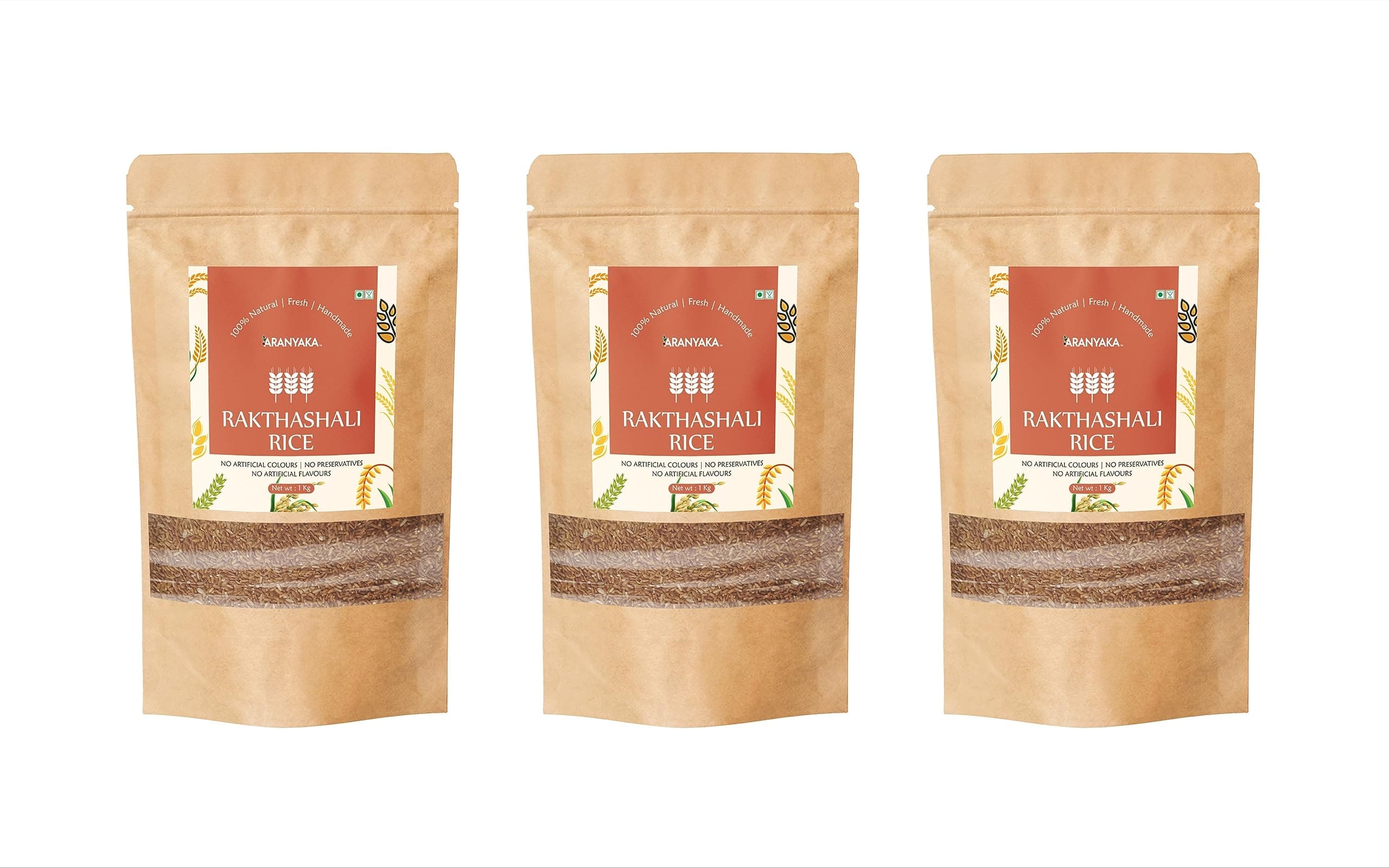 Aranyaka Kerala Rakthashali Red Rice (BOILED) (3Kg) | (Small Grain, UNPOLISHED,BOILED) | Low Glycemic Index | Source of Iron & Minerals | Traditional Heritage Rice | Gluten-Free|(1Kg x 3) - 3Kg in Total