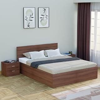 FURNIFLIX Queen Size Engineered Wood Bed with Box Storage - Walnut Finish