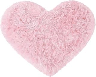 Heart Shape Bed Mat Fluffy Heart Shaped Rug Faux Area Rug Bushy Room Carpet for Home Living Room Sofa Floor Bedroom (Pink)