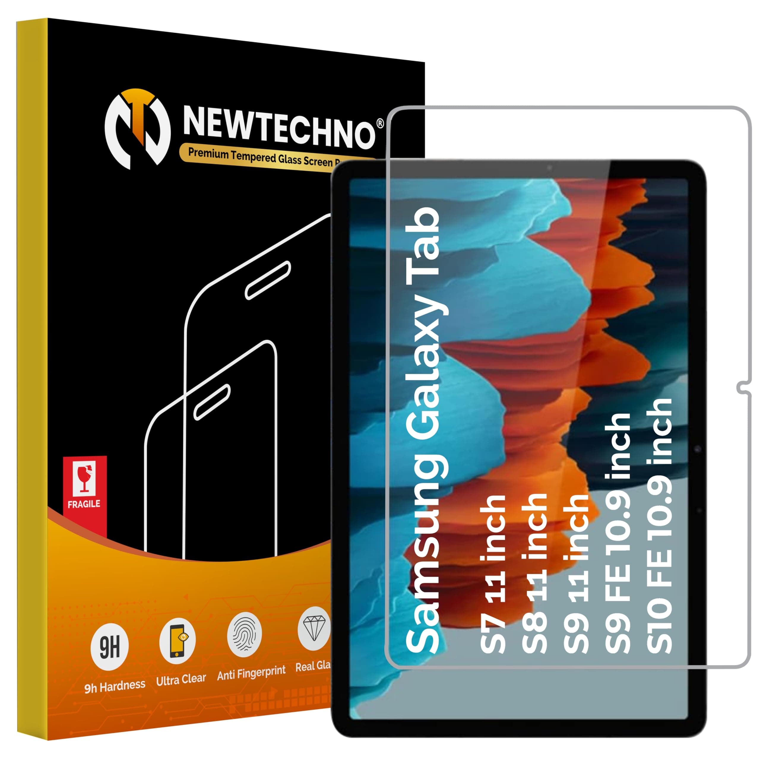 NEWTECHNO Premium Tempered Glass for Samsung Galaxy Tab S10 Lite 10.9" / S9 FE/Tab S11 /S10 FE/S9 /S8 /S7 11 inch" Screen Guard for Samsung S10 Lite/S10 FE/S9 FE/S11/S9/S8/S7 Tablet - Pack of 1 Tablet with Edge to Edge Coverage and Easy Installation