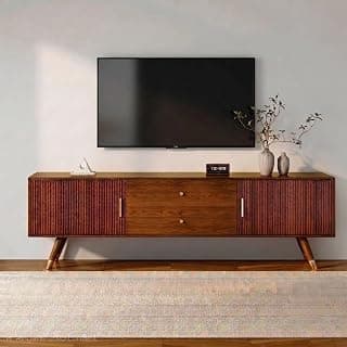 MISAN Modern TV Table | Solid Sheesham Wood Sideboard TV Unit for Living Room, Bedroom, Office Furniture Stand | Wooden Free Standing Entertainment Unit Side Board Table with Storage (Modern, Brown)
