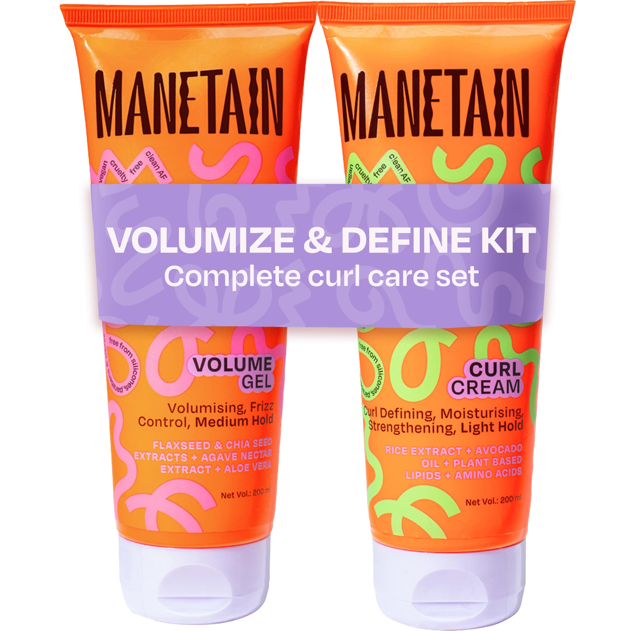 MANETAIN Volumizing Curl Cream 200ml & Hair Styling Gel 200ml for Defined Curls | Hydrating, Anti-Frizz & Long-Lasting Hold for Wavy, Curly Hair | Natural Ingredients, Vegan & Cruelty-Free