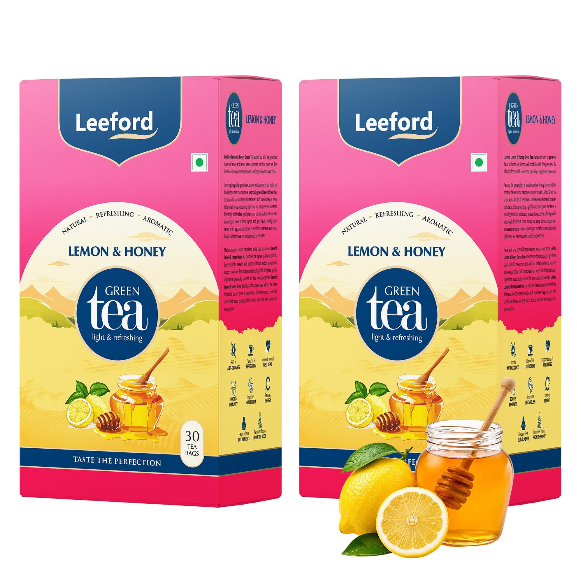 Leeford Lemon & Honey Green Tea for Weight Management Support, 30 × 2 Bags | Refreshing Lemon & Honey Herbal Blend, Rich in Antioxidants, Supports Immunity & Metabolism, Zero Calories