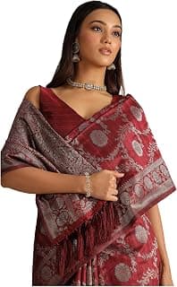 Soch Womens Tussar Floral Print Saree With Zari Woven