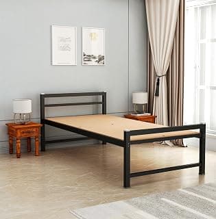 ZIAULA Premium Bed SingleSize 3x6 Feet Cot for Bedroom Heay Duty Strong Metal Cot Iron Semi Folding Bed Easy Portable Iron cotSingle (3x6 Feet, with Attached Board), Painted, Black