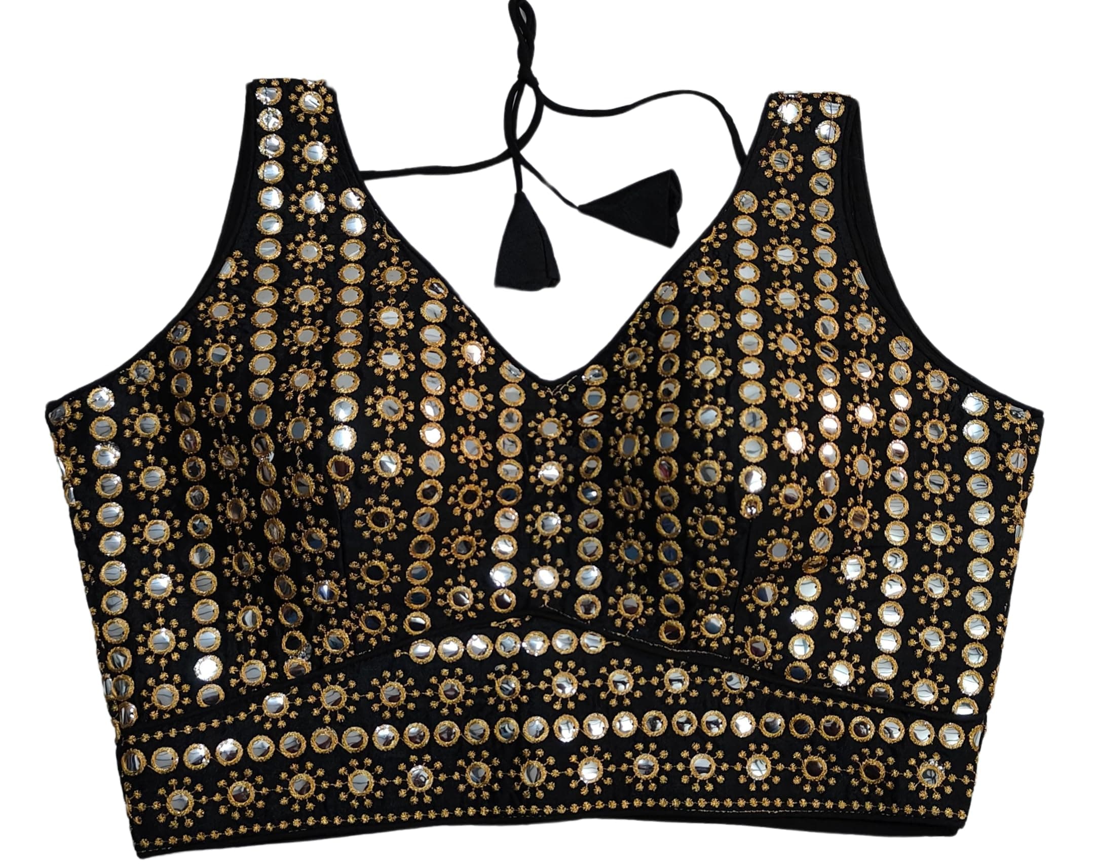 Pujia Mills Women's Art Silk Sleeveless Embroidery Jari Work Mirror Handwork Readymade Saree Blouse For Women For Saree And Lehenga Choli (B101)
